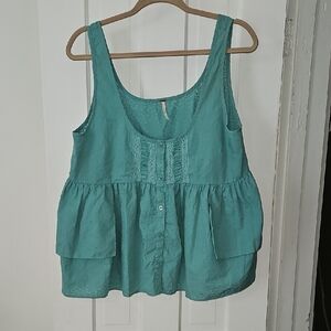 Free People Green Smocked Peplum Tank Top